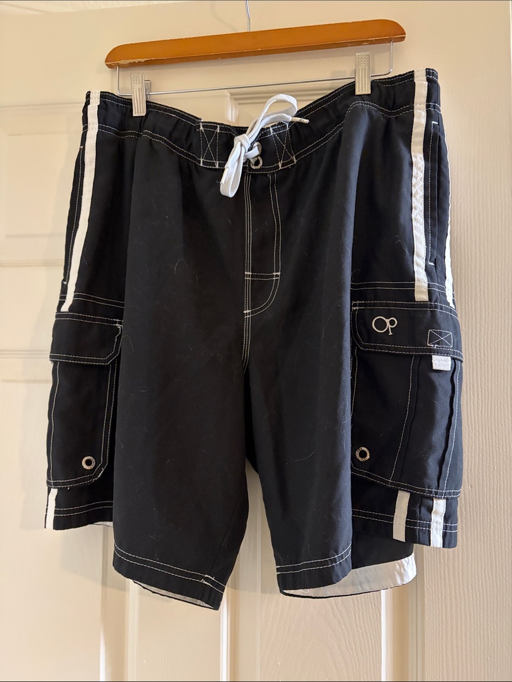 OP Black Cargo Swim Shorts with White Trim
